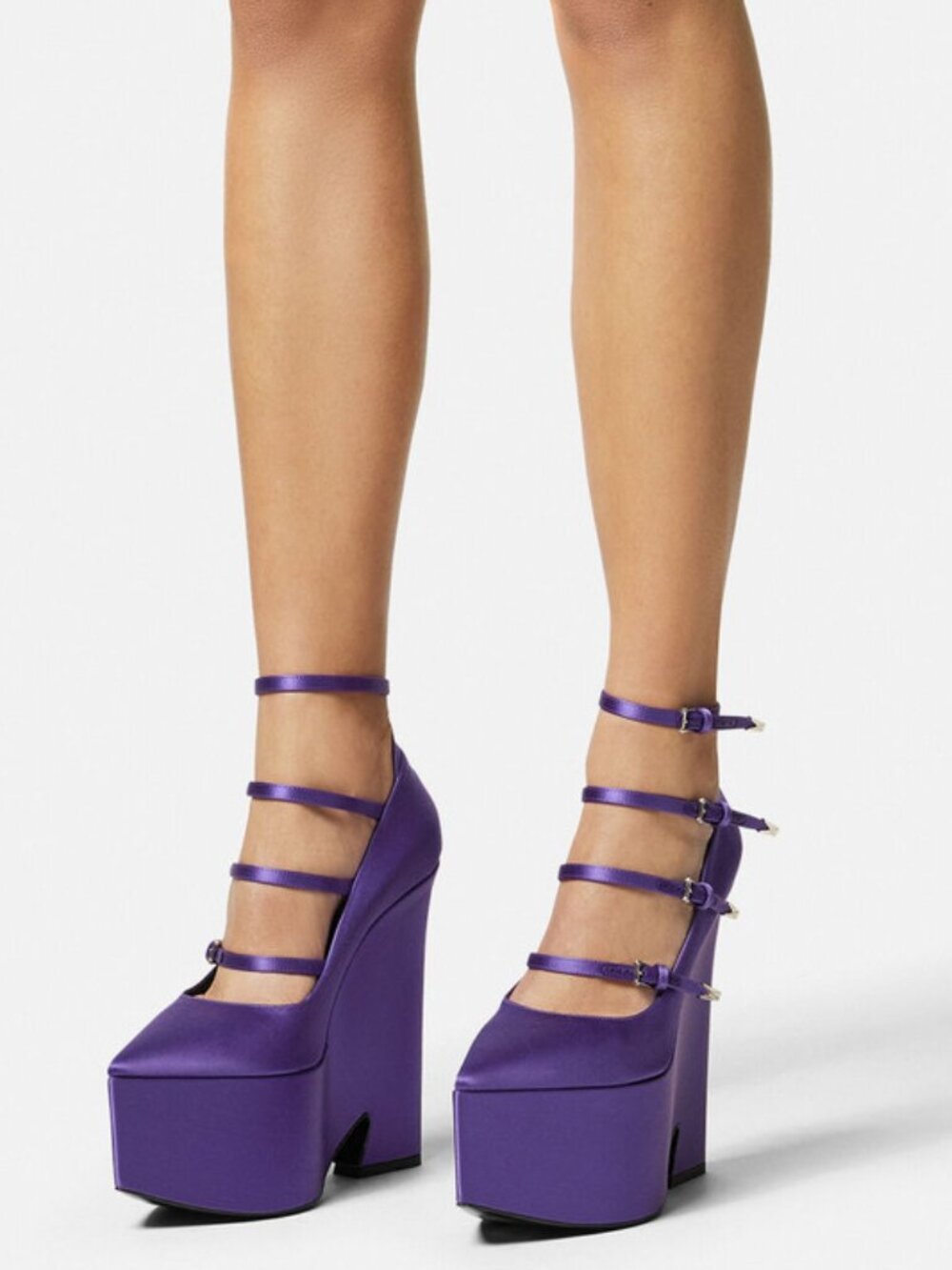 Versace Tempest Deep Purple Satin Platform Pumps